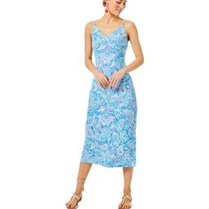 Lilly Pulitzer Maretta Bias Midi Dress Zanzibar Blue Fish Kiss New Size Medium